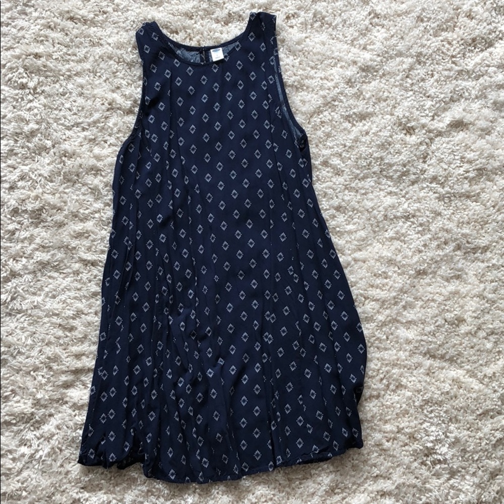 Navy Patterned Sleeveless Shift Dress